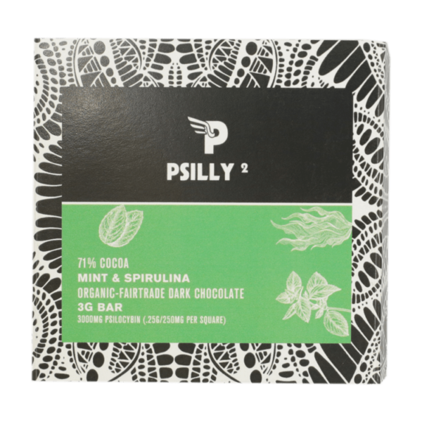 Psilly – Dark Chocolate Bar – Mint & Spirulina | BC Weed Edible Canada
